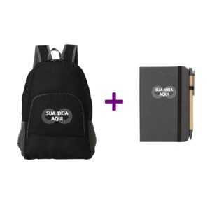 Kit ecológico com mochila dobrável 21L + caderneta Personalizado