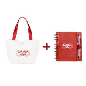 Kit com bolsa de lona 7L + caderno com caneta Personalizado