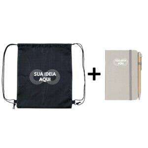 Kit ecológico com caderneta e mochila saco impermeável Personalizado